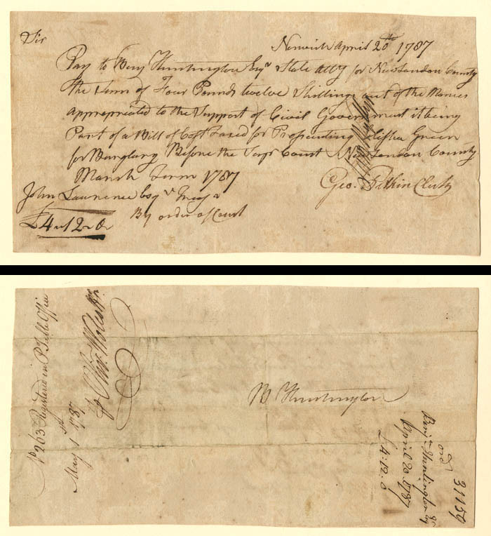 1797 Dated Pay Order signed by Benjamin Huntington - Autograph